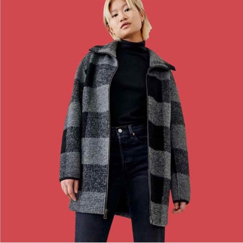 Roots Charcoal and Ebony Plaid Pea Coat